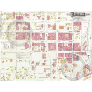 Athens, GA Georgia 1918 Antike Vintage Historische Karte Wandkunst Universität von Georgia Bulldogs Atlanta Atlanta Falken Braves Nachdruck KOSTENLOSER VERSAND!
