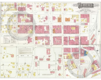 Atenas, GA Georgia 1918 Mapa histórico antiguo de época Arte de pared Universidad de Georgia Bulldogs Atlanta Falcons Braves Reimpresión ¡ENVÍO GRATIS!