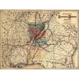 Savannah and Memphis Eisenbahn Karte 1872 Alabama Antik Historisches Vintage Foto Wand Dekor Kunst Lake Martin Reprint KOSTENLOSER VERSAND!