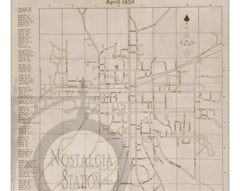 Auburn Alabama AL 1950 Map Antique Historic Vintage Photo Toomers Corner College Street Wall Decor Art Reprint  FREE SHIPPING!