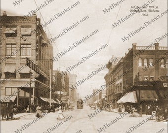 Birmingham, AL Alabama 1908 Antyczne, historyczne zdjęcie, sztuka ścienna w stylu vintage, wystrój ścienny w stylu vintage, przedruk DARMOWA WYSYŁKA!