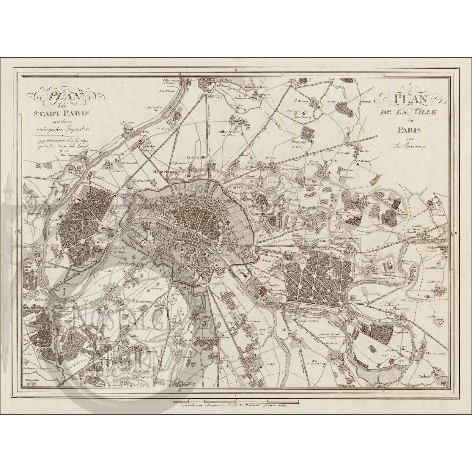 Paris France Map 1805 Antique Vintage Historic History Wall Art Decor ...