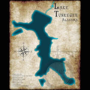 Lake Tuskegee Alabama Vintage Stil Landkarte Macon County Booker T Washington Georgie Washington Carver