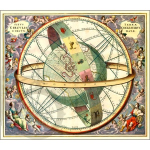 Astrologische Umlaufbahnen 1661 Antike Historische Vintage Foto Celestial Sternzeichen Poster Karte Tarot Steampunk Wand-dekor Kunst Reprint KOSTENLOSER VERSAND!