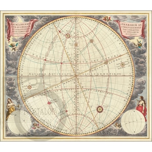 Systèmes équatorial et écliptique 1660 affiche du zodiaque céleste vintage historique antique Tarot Steampunk décoration murale réimpression d'art livraison gratuite !