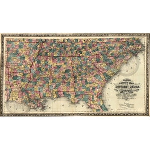Southern States 1864 United States American History Railroad Map Antique Historic Vintage Photo Wall Decor Art Reprint  FREE SHIPPING!