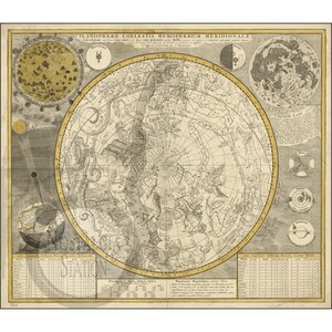 Carte de la constellation 1698, ancienne photo vintage historique du zodiaque céleste, affiche de la carte, réimpression d'art de décoration murale steampunk de tarot livraison gratuite !