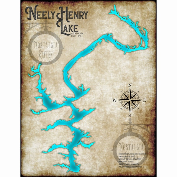 Neely Henry Lake Map Etsy