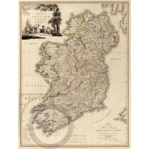 Mappa dell&#39;Irlanda del 1797, antica foto d&#39;epoca, mappa pirata in stile steampunk, decorazione da parete, ristampa SPEDIZIONE GRATUITA!