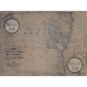 Carte du territoire indien du comté de Barbour, Alabama, 1832, réimpression d'art, décoration murale vintage historique, photo du lac Martin, livraison gratuite !