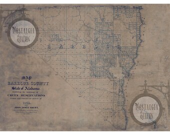 Mapa del territorio indio del condado de Barbour, Alabama, 1832, fotografía histórica antigua de época, decoración de pared, arte, reimpresión del lago Martin, ¡ENVÍO GRATIS!