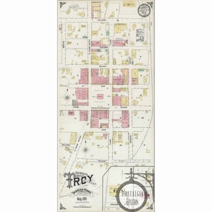 Troy, Alabama 1891 Antik/Vintage/Historisch/Kartennachdruck