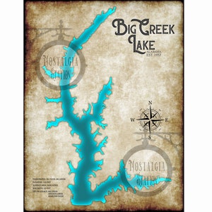 Big Creek Lake Alabama Vintage Stil Mobile See Wand Kunst Dekor Foto Karte KOSTENLOSER VERSAND!