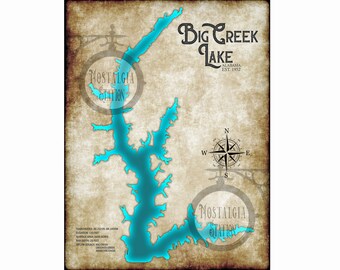 Mapa fotográfico decorativo de pared estilo vintage del lago Mobile, Big Creek Lake Alabama. ¡ENVÍO GRATIS!