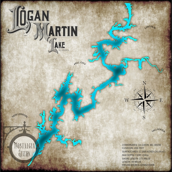 Map of Lake Martin Etsy