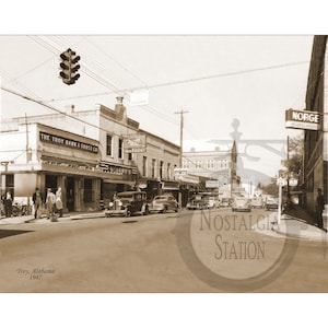 Troy AL Alabama 1947 scène de rue historique photo vintage décor chevaux de Troie réimpression livraison gratuite !