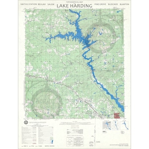 Lake Harding Alabama Topographische Karte 1944 Salem Smith Station Beulah Vintage Stil See Wandkunst Dekor Angeln Lebenskarte KOSTENLOSER VERSAND!