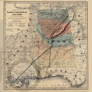 Alabama 1867 Railroad RR Karte Antike historische Vintage Foto Amerikanische Geschichte Wanddekor Kunst Lake Martin Reprint KOSTENLOSER VERSAND!