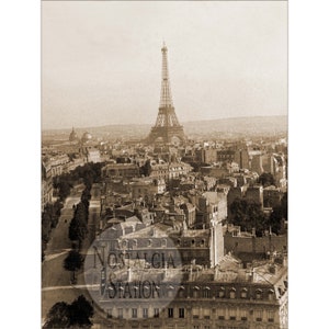 Paris France 1897 Tour Eiffel antique vintage histoire historique murale Art déco sépia panoramique Europe réimpression photo livraison gratuite !