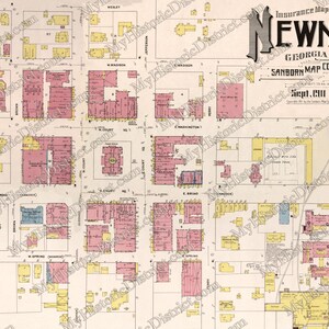 Newnan Georgia. 1911 Antike Vintage Historische Karte Wandkunst Emory Georgia Tech Braves Falken Georgia State Reprint KOSTENLOSER VERSAND!