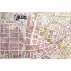 Atlanta, GA Georgia 1911 Antike Vintage Historische Karte Wandkunst Emory Georgia Tech Braves Falken Georgia State Nachdruck 24x36 "KOSTENLOSER VERSAND!