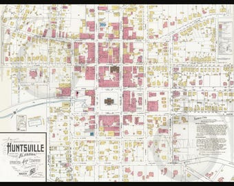 Huntsville, AL Map 1921 Antique Historic Vintage Photo Vintage Wall Art Vintage Wall Decor Chargers Football Reprint FREE SHIPPING!