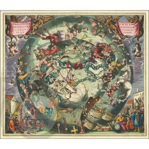 Carta celeste del cielo austral 1661 antiguo póster histórico vintage del zodíaco, mapa del Tarot, decoración de pared Steampunk, reimpresión artística. ¡ENVÍO GRATIS!