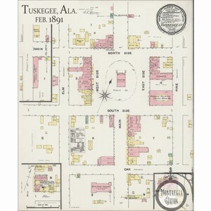 Tuskegee, Alabama 1891 Antike Vintage Historische Karte Reprint 24x30 "Versandkostenfrei!