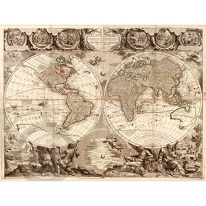 Mappa del mondo 1708 Foto d&#39;epoca storica antica Mappa pirata Steampunk Decorazione da parete Ristampa SPEDIZIONE GRATUITA!