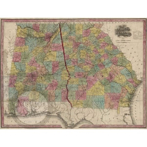 Réimpression de la carte de l'Alabama, 1853, photo vintage historique, décoration murale, art du lac Martin, livraison gratuite !