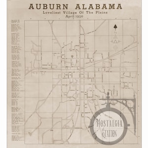Auburn, AL Alabama 1950 Mapa College Street Lee County Toomers Corner Reimpresión histórica antigua ¡ENVÍO GRATIS!