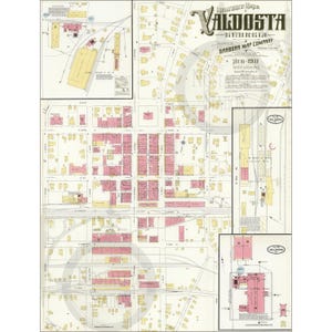 Valdosta, GA Georgia 1911 Karte Antike Historische Vintage Karte Vintage Wandkunst Plakat Wanddekor Reprint KOSTENLOSER VERSAND!