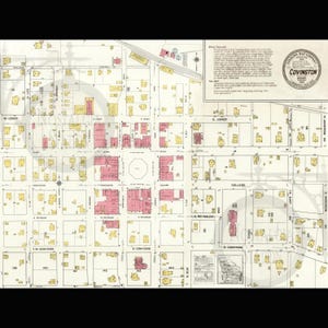 Covington GA 1916 Antike Vintage Historische Karte Wandkunst Emory Georgia Tech Braves Falken Georgia State Nachdruck KOSTENLOSER VERSAND!
