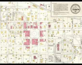 Covington Georgia 1916 Antique Vintage Historic Map Wall Art Emory Georgia Tech Braves Falcons Georgia State Reprint FREE SHIPPING!