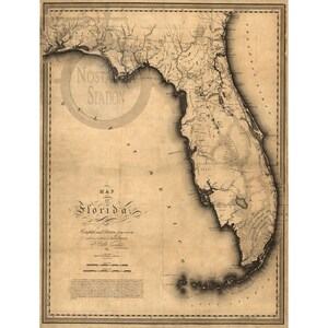 Florida 1823 kaart antieke historische vintage foto Steampunk piraat kaart muur decor kunst herdruk GRATIS VERZENDING!