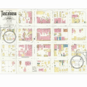 Tuscaloosa, AL Alabama 1910 Antique vintage Historic Map Reprint 30x40" Roll Tide LIVRAISON GRATUITE!