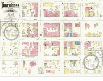 Tuscaloosa, AL Alabama 1910 Antique Vintage Historic Map Reprint 30x40" Roll Tide FREE SHIPPING!
