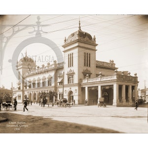 Savannah, Géorgie, 1906 Union Station, réimpression de photos d'art mural vintage historique, décoration murale, livraison gratuite !