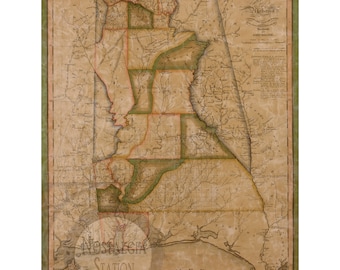 Alabama 1820 kaart antieke historische vintage foto Amerikaanse geschiedenis muur decor kunst Lake Martin herdruk GRATIS VERZENDING!