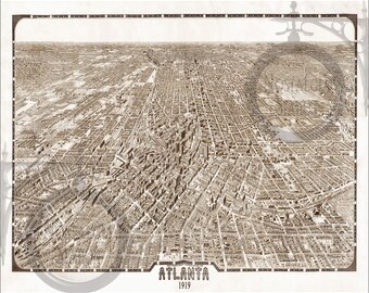Atlanta, Georgia 1919 Mapa histórico antiguo de época Arte de pared Emory Georgia Tech Braves Falcons Georgia State Reimpresión ¡ENVÍO GRATIS!