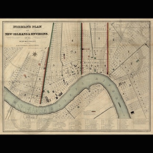 New Orleans Louisiana 1845 Map Historisches Foto Wandkunst Wanddekor Heilige Bourbon Street Mardi Gras Creole Reprint KOSTENLOSER VERSAND!