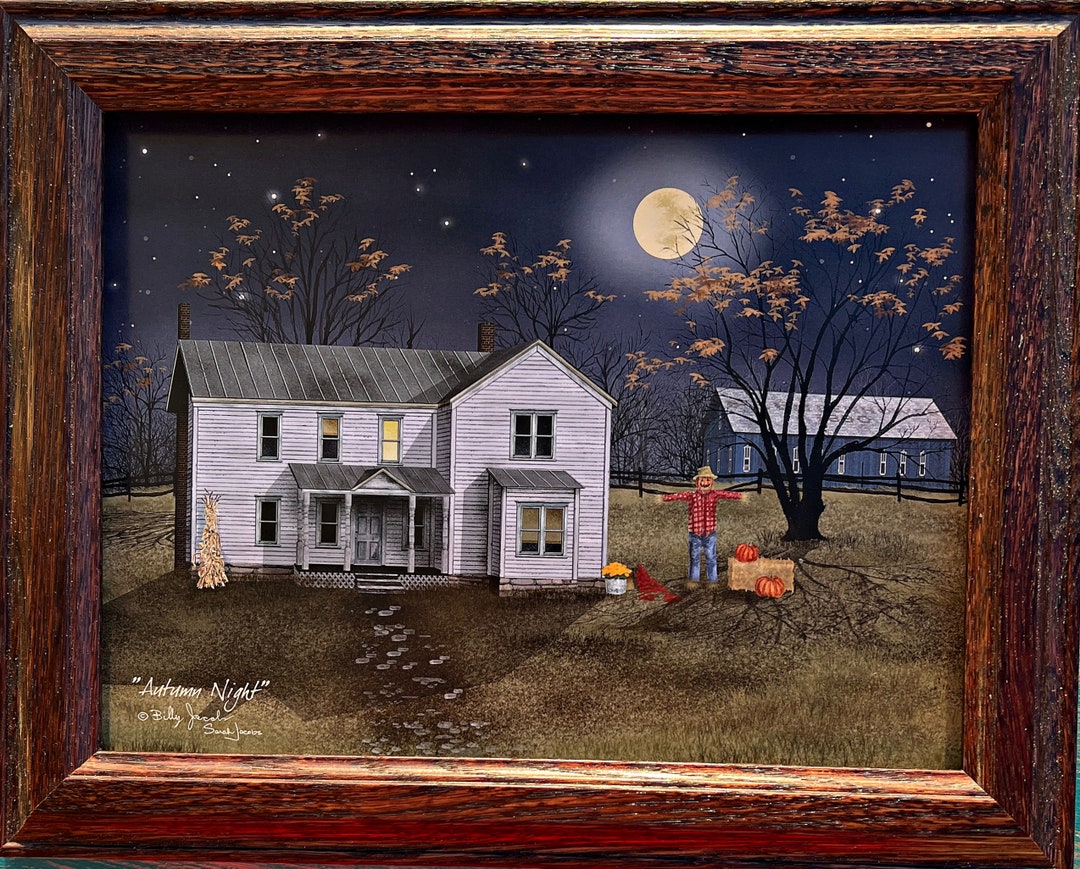 Billy Jacobs Autumn Night Pumpkin Scarecrow Farm Art Print-framed 14.5
