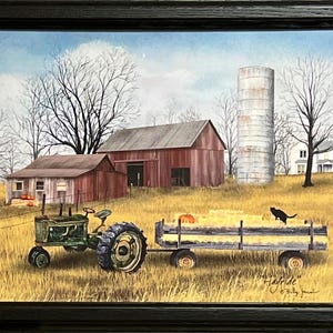 Billy Jacobs Hayride Farm Black Cat Fall Studion Canvas Framed 19 x 15