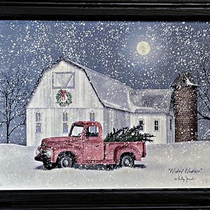 Billy Jacobs Wintry Weather Farm Christmas Tree Studio Canvas Framed 19 x 15