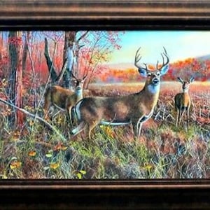 Jim Hansel The Gathering Deer Art Print-Framed  14.75 x 10