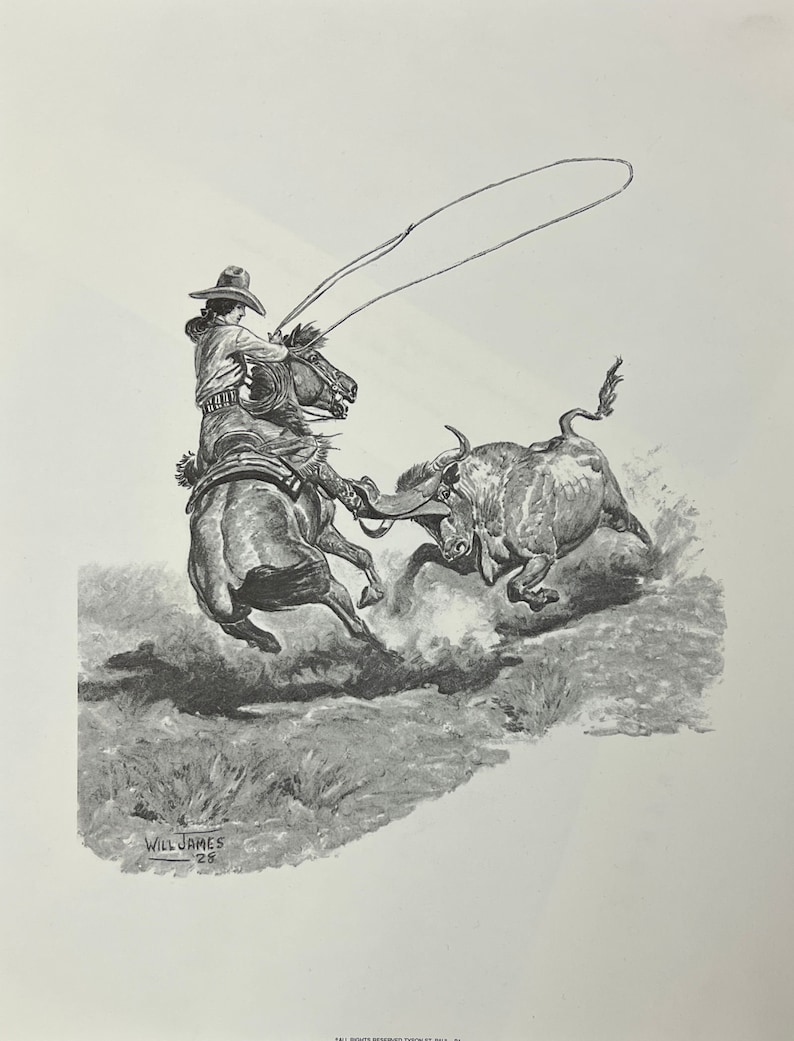 Will James Cowgirl Steer Roping Western Art Print 11 X 14 Etsy