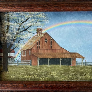 His Promise By Billy Jacobs Farm Rainbow Decorator Framed Hand Textured Art Print 14.5 x11.5