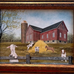 Kids will be Kids by Billy Jacobs Goat Farm Hand Textured Art Print-Framed 14.5 x 11.5