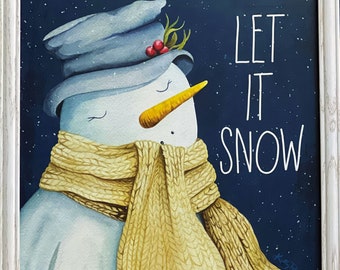 Kelley Talent Let It Snow Snowman Art Print-Framed 13.25 x 13.25