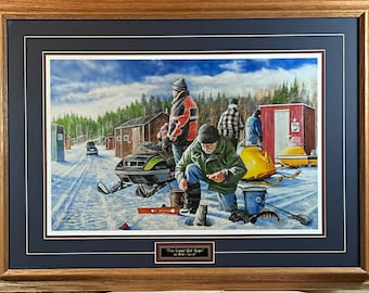 Kevin Daniel Good Old Days Snowmobile Fishing Art Print-31.5 x 23